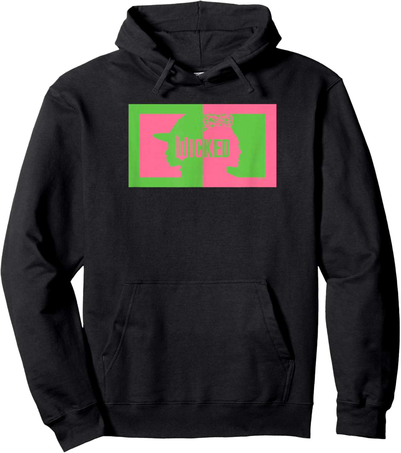 Wicked Elphaba & Glinda Silhouettes -Kids Black Cotton 100% Classic Fit Crew Collar Short Sleeve Hoodie - Hoodie | Black