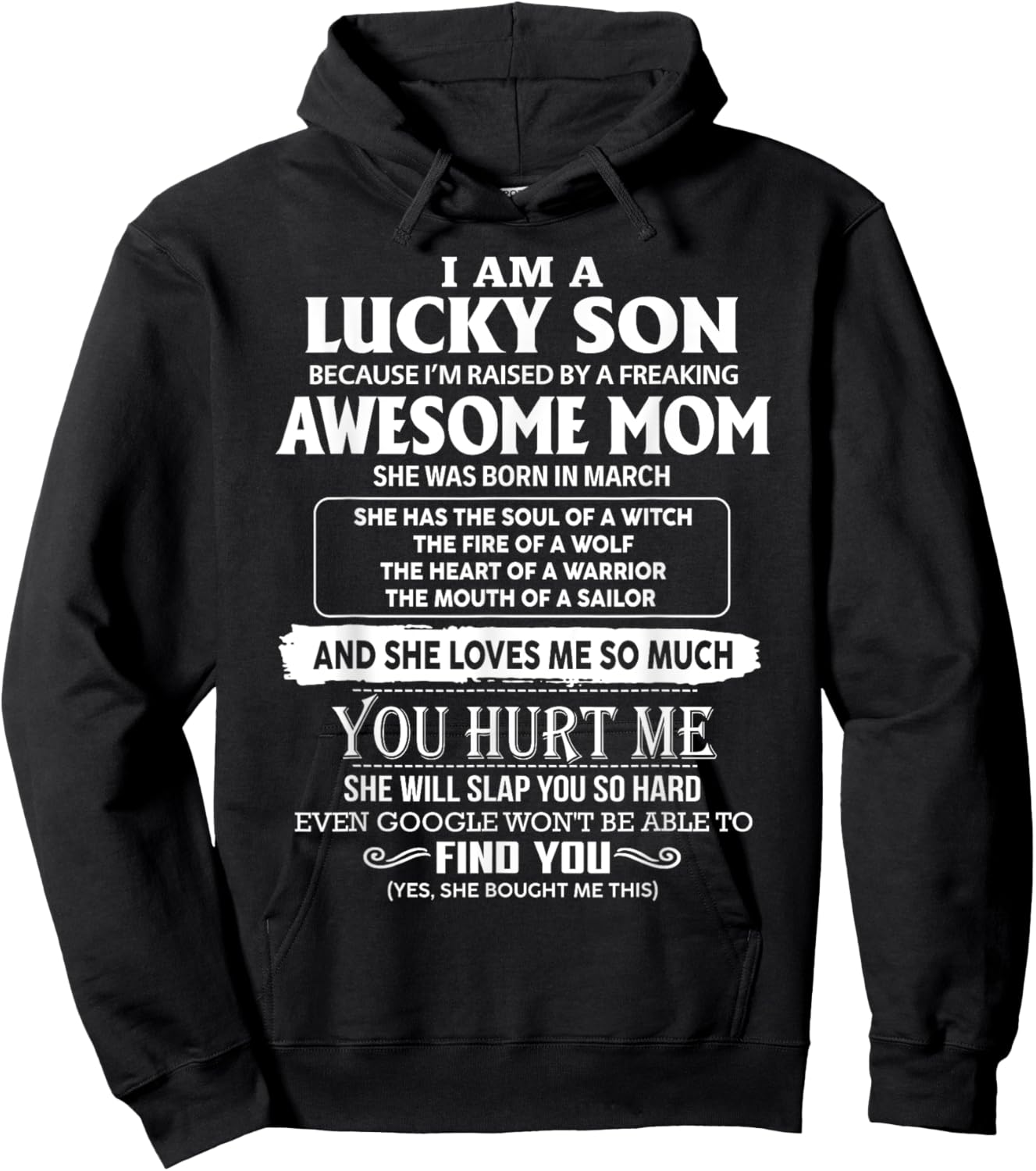 I'm A Lucky Son Of Awesome Mom She Was Born In March Hoodie - Hoodie | Black