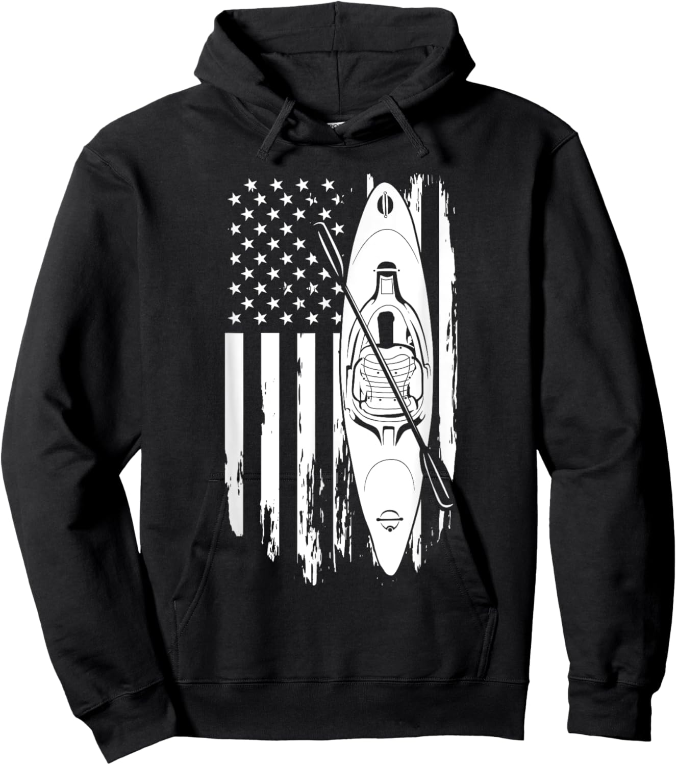 Kayak Paddle USA Flag American Kayaking 4th Of July Lovers Hoodie - Hoodie | Black