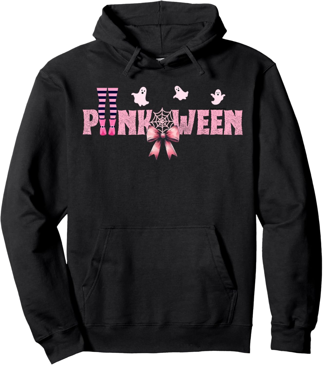 Pinkoween Cute Pink Halloween Merch Witch Legs Ghost Girls Hoodie - Hoodie | Black