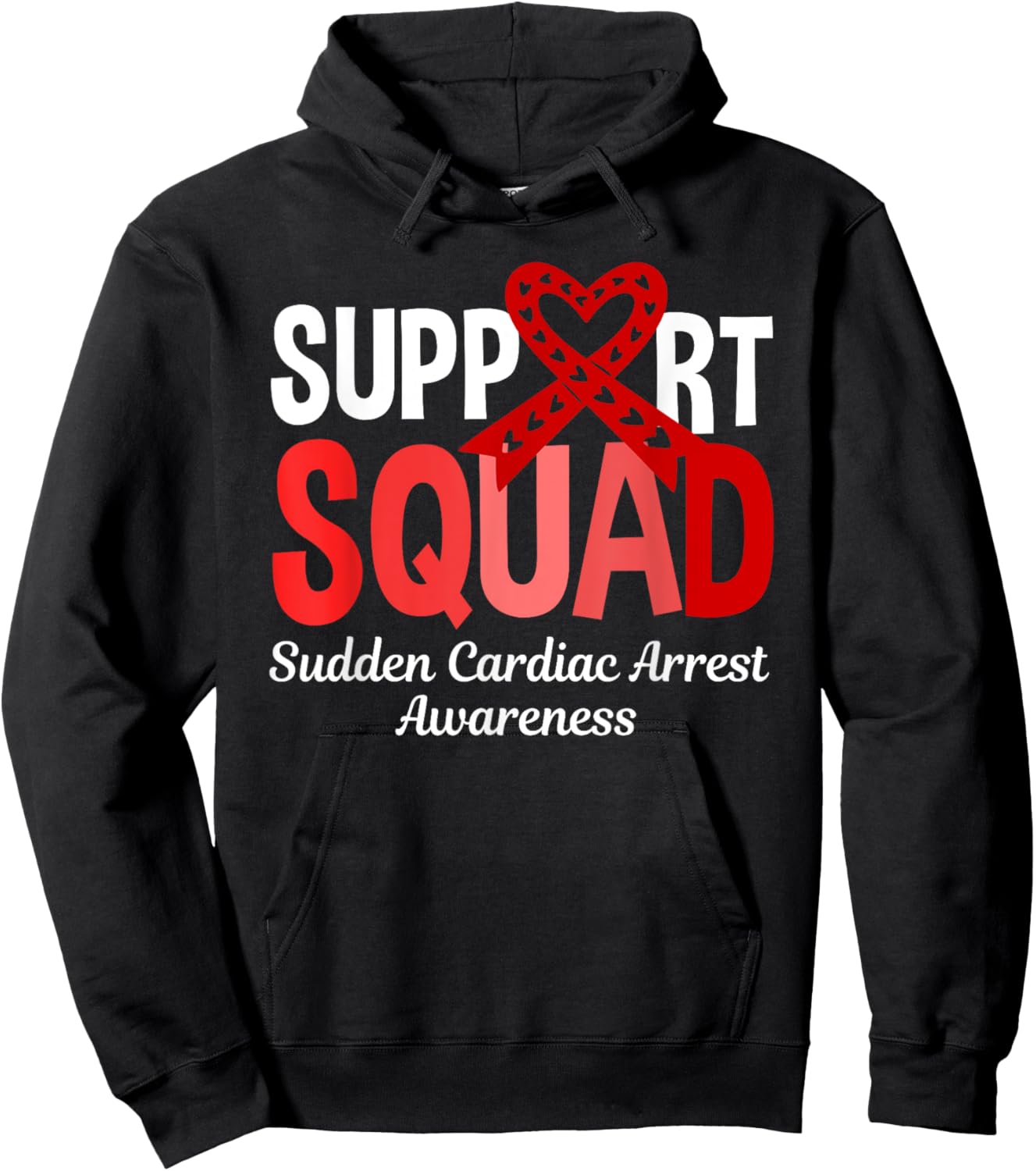 Support Squad Sudden Cardiac Arrest Awareness Red Ribbon Hoodie - Hoodie | Black