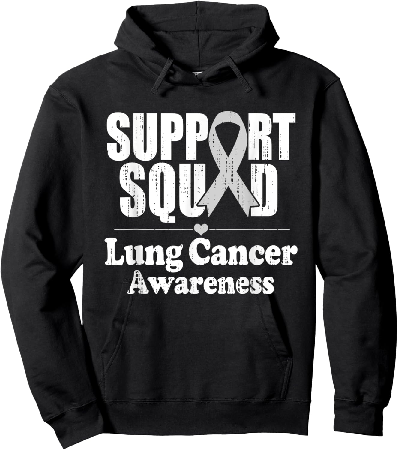 Lung Cancer Awareness White Ribbon Support Crew Squad Hoodie - Hoodie | Black