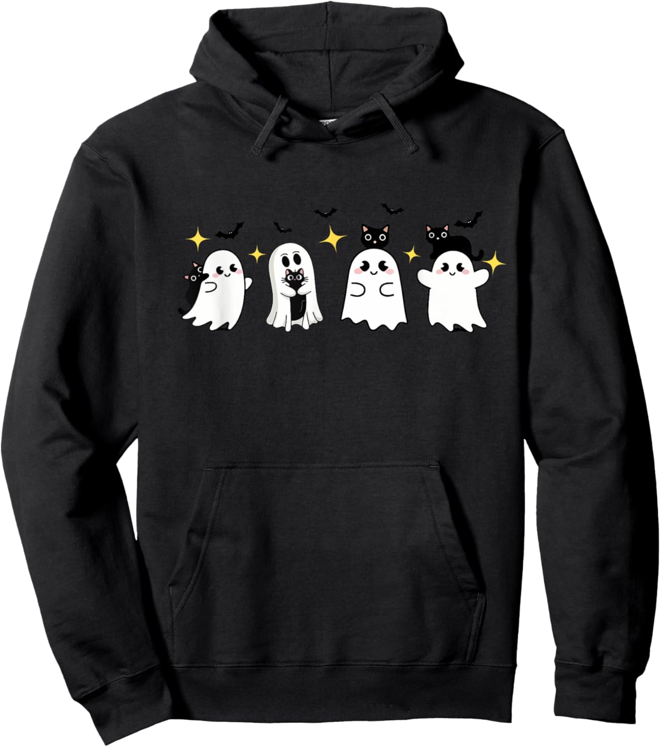 Cute Halloween Ghost with Cat Funny Spooky Cat Lovers Women Hoodie - Hoodie | Black