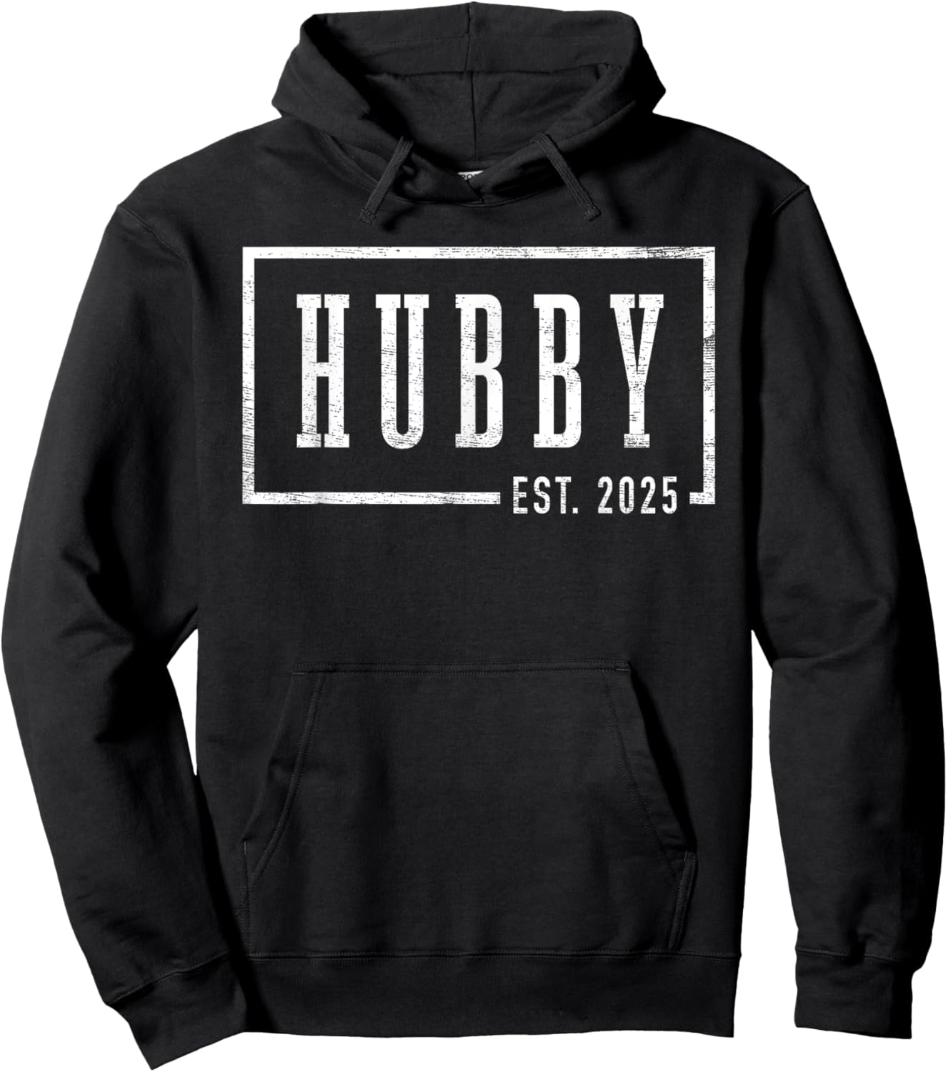 Hubby Est 2025 Just Married Honeymoon Sleek Framed Design Hoodie - Hoodie | Black