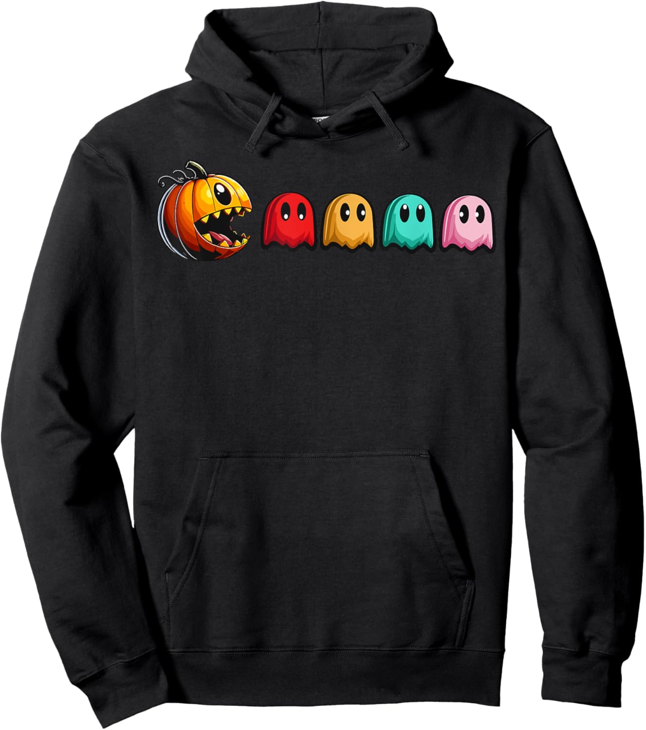 Halloween Pumpkin vs. Ghosts Retro Video Game Hoodie - Hoodie | Black