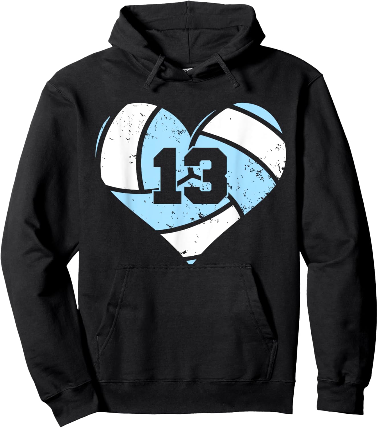 Volleyball Number 13 Jersey Funny Volleyball Heart Game Day Hoodie - Hoodie | Black