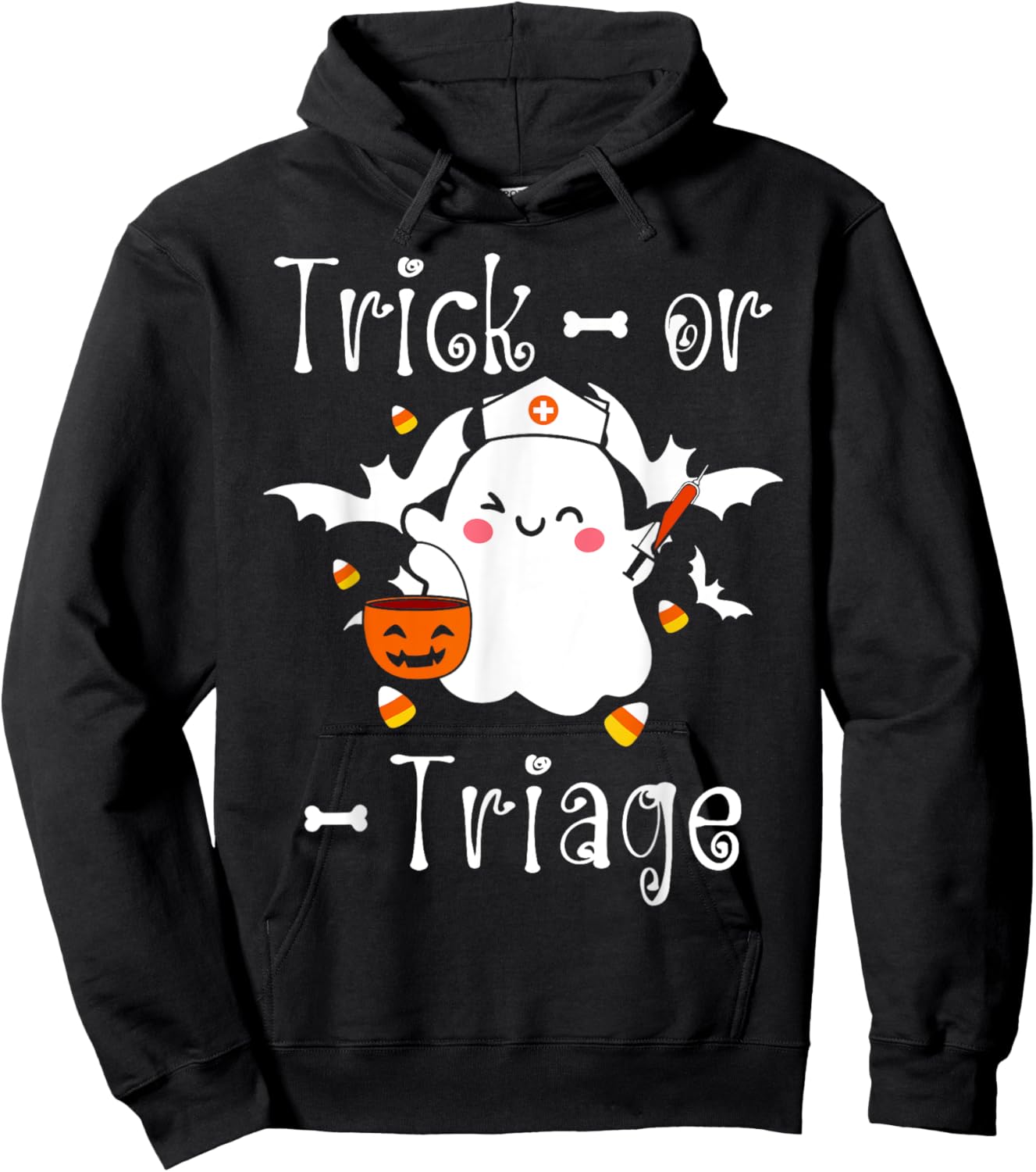 Trick or Triage Triage Nurse Ghost Halloween Spooky Costume Hoodie - Hoodie | Black