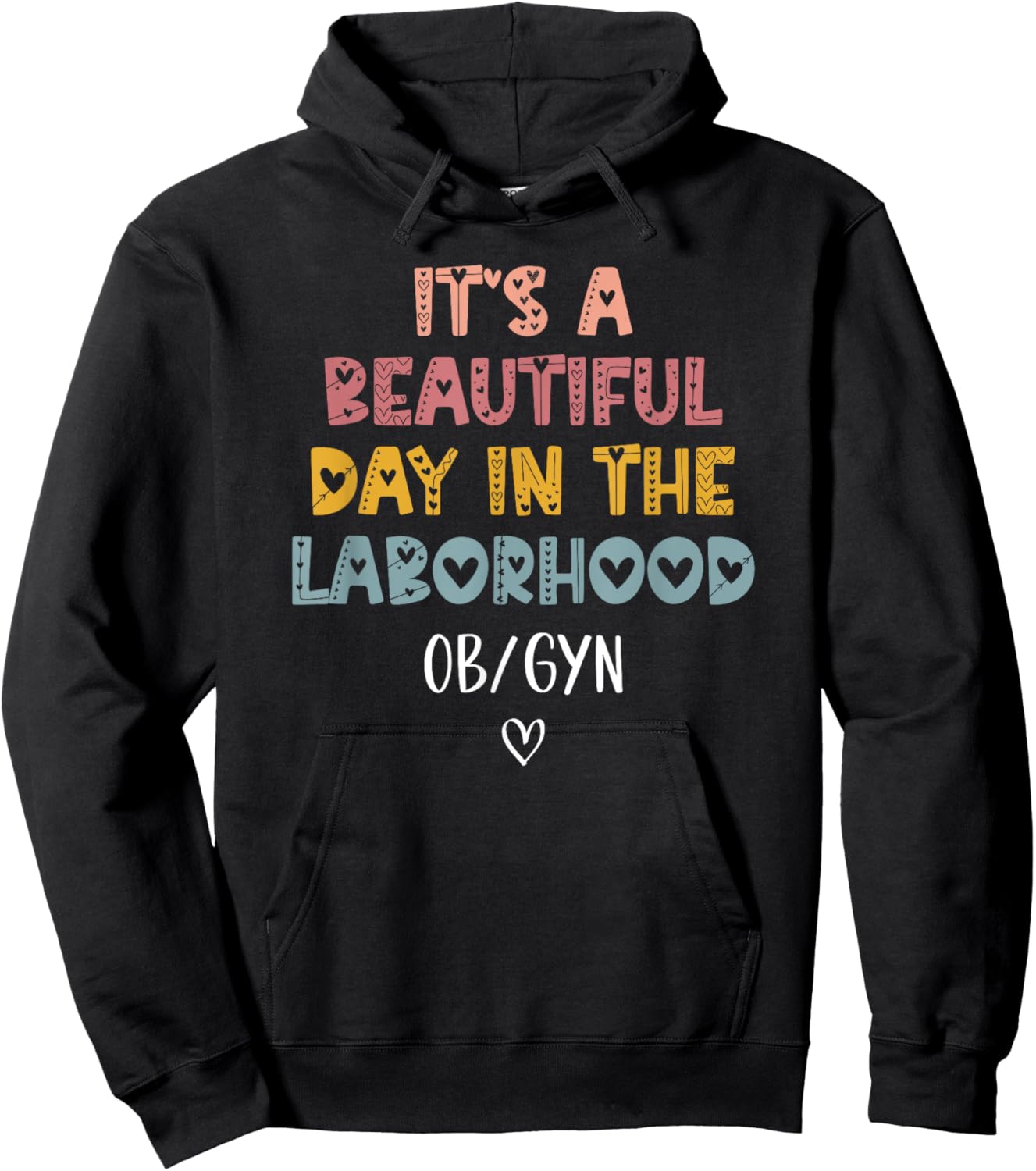 Cute Labor and Delivery OB/GYN Team -Adults Black Boho Modern , Small, Short Sleeve, Pull On, 1 Count, Boho Design, Lightweight Hoodie - Hoodie | Black