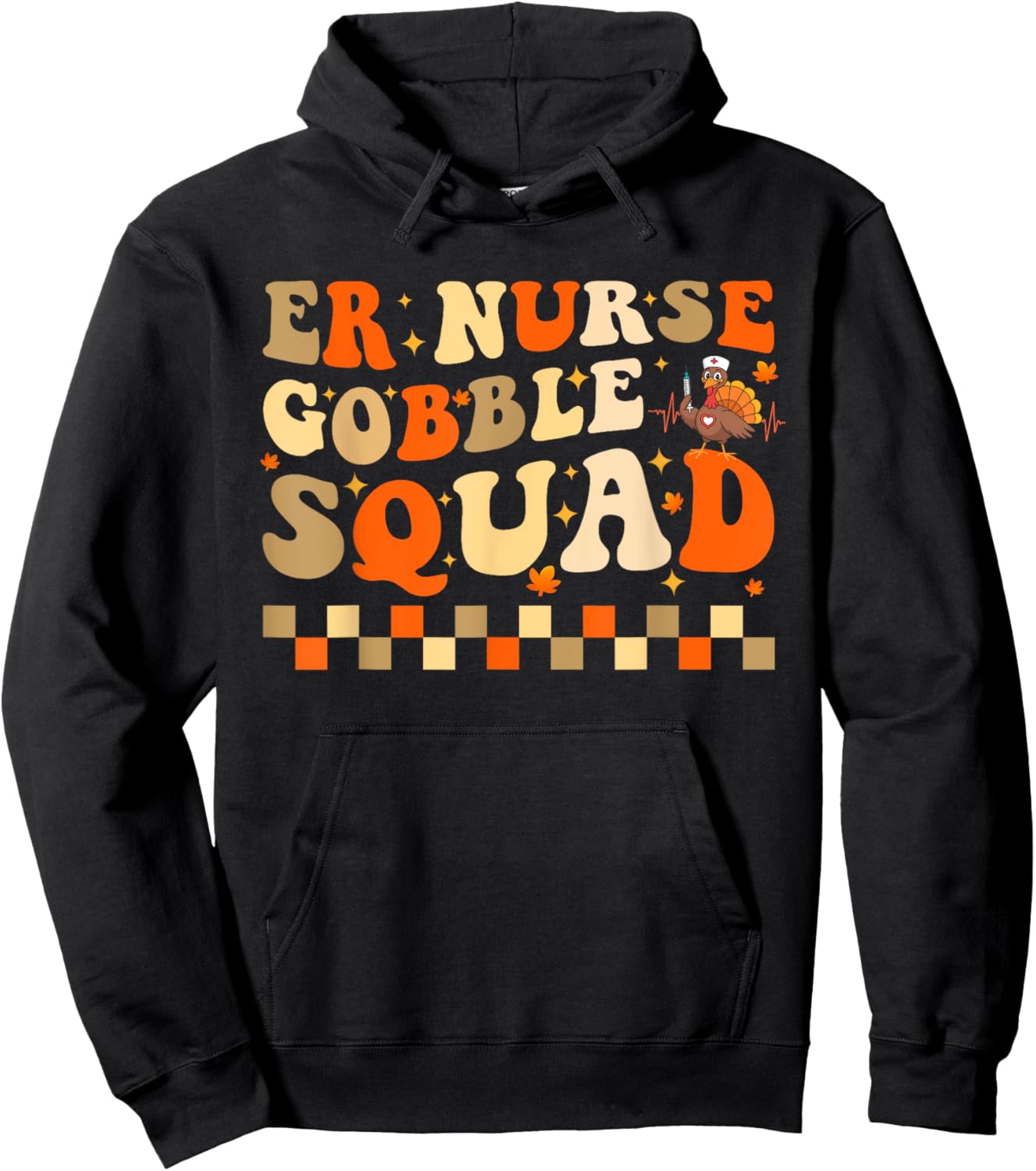 Funny ER Nurse Thanksgiving Emergency Dept Groovy Hoodie - Hoodie | Black