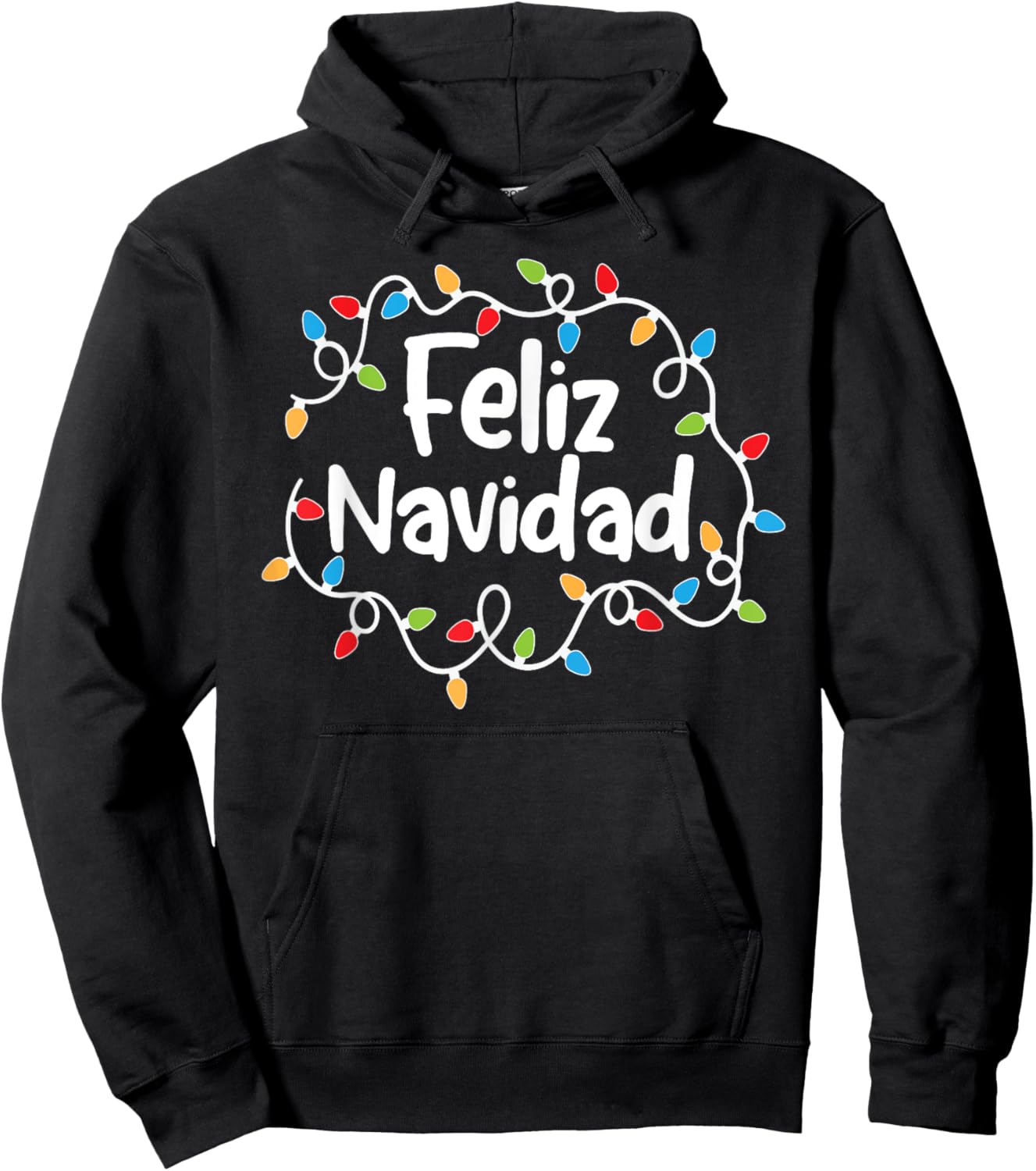 Feliz Navidad Merry Christmas Xmas Lights Family Pajamas Hoodie - Hoodie | Black