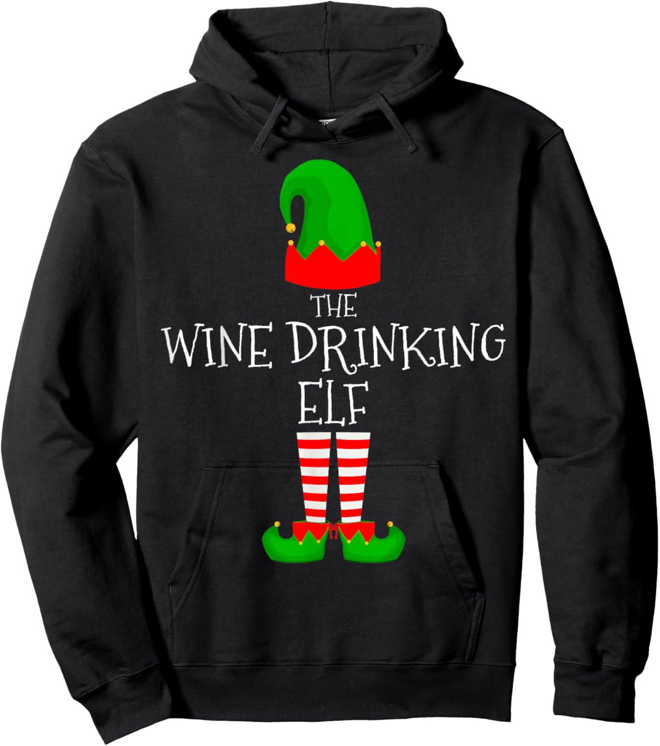 Wine Drinking Elf Family Matching Group Christmas Elves Hoodie - Hoodie | Black
