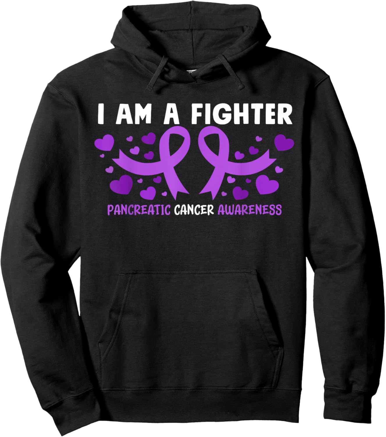 Pancreatic Cancer Awareness Purple Ribbon Heart Hoodie - Hoodie | Black