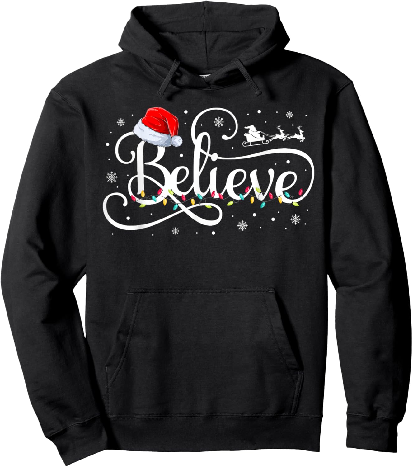 Christmas Believe Santa Claus Funny Family Matching Kids Hoodie - Hoodie | Black