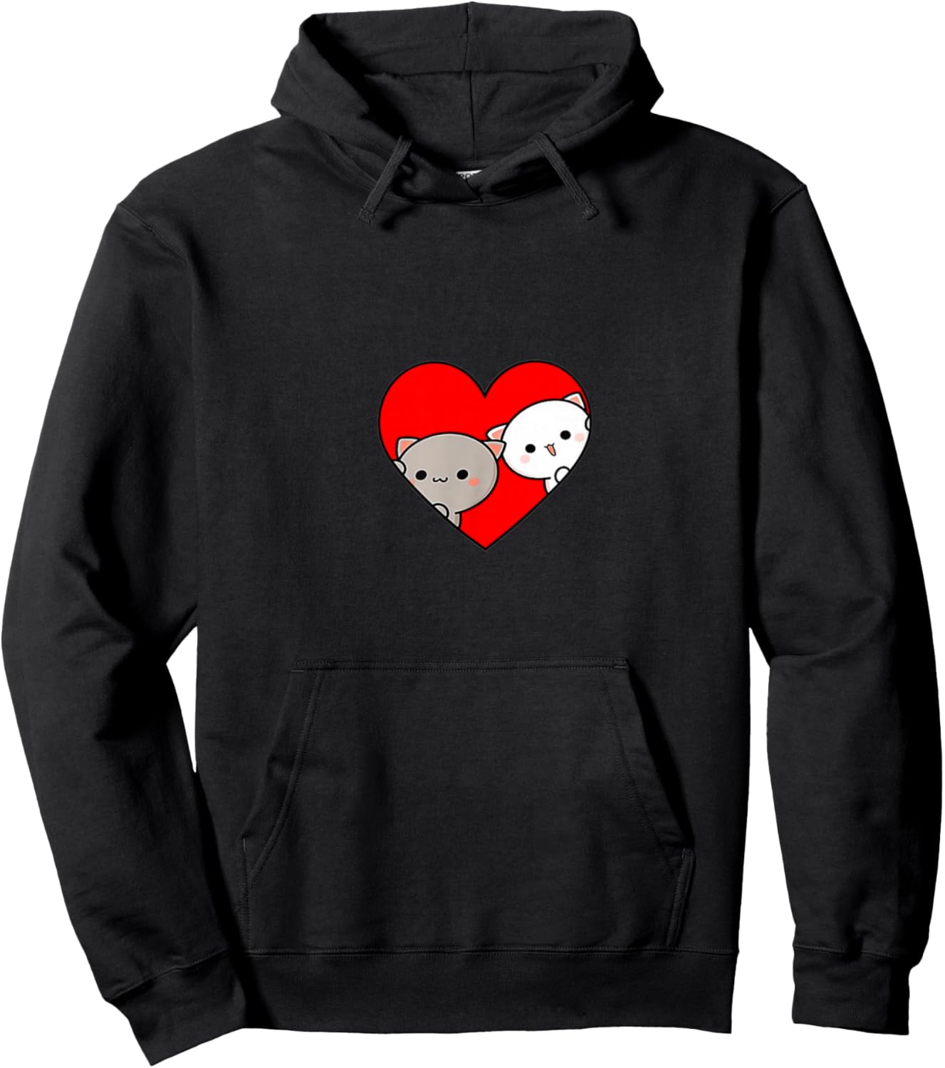 Peach Cartoon Love Goma Cat Valentine’s Day Heart GF BF Men Women Girls Kids Hoodie - Hoodie | Black