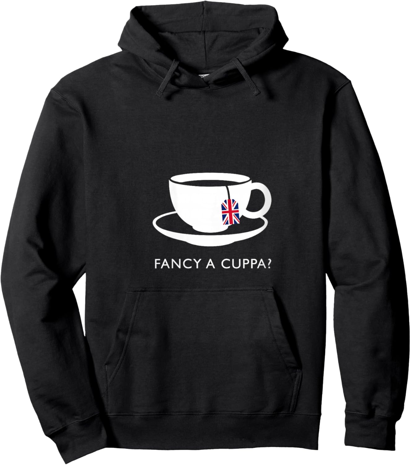 Fancy A Cuppa? English Tea Souvenir Quote V-Neck Hoodie - Hoodie | Black