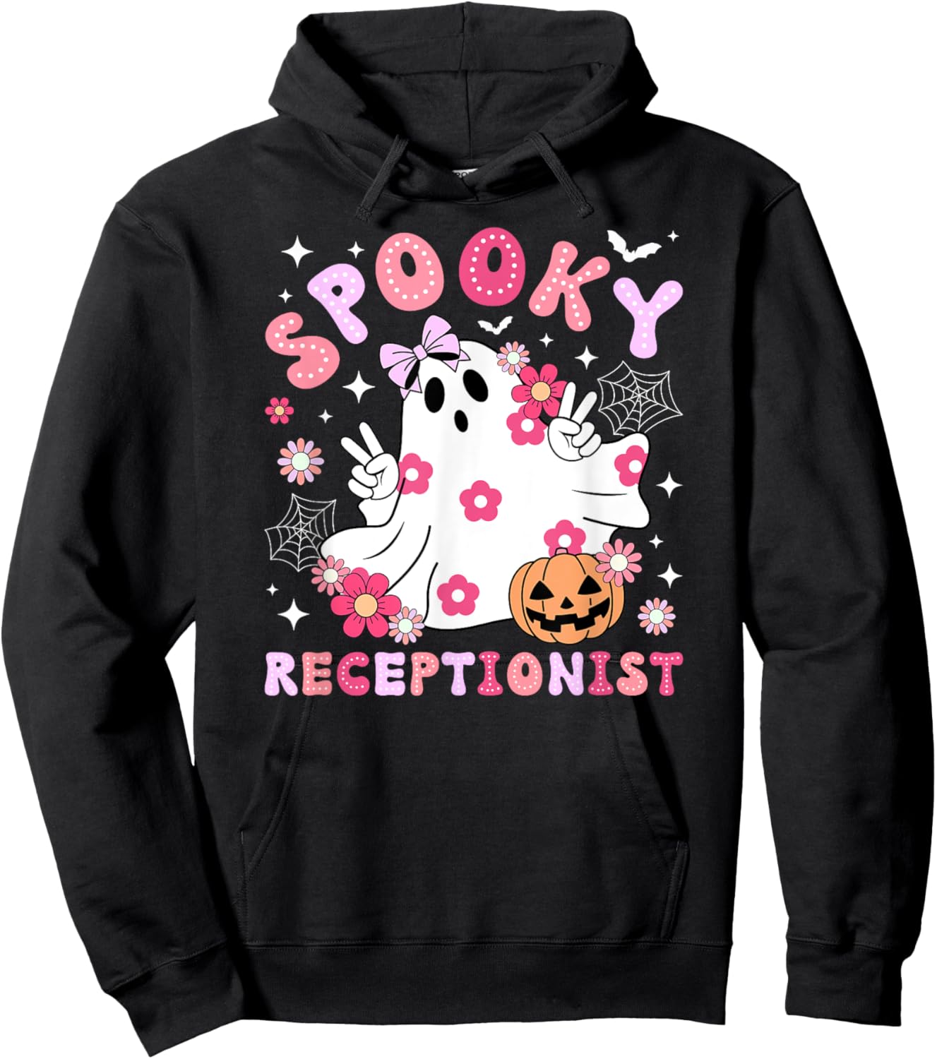 Spooky Receptionist Halloween Reception Groovy Receptionist Hoodie - Hoodie | Black