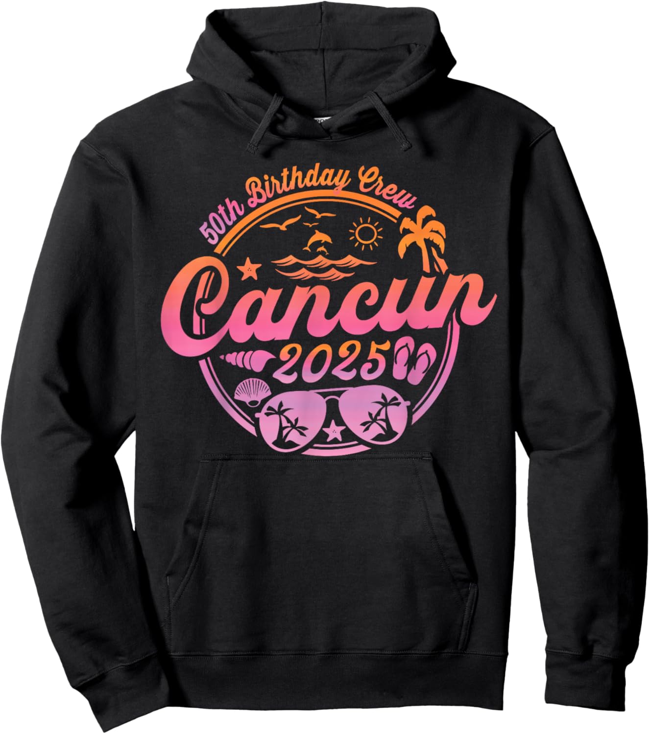Cancun Mexico 50th Birthday Crew 2025 Vacation Cruise Party Hoodie - Hoodie | Black