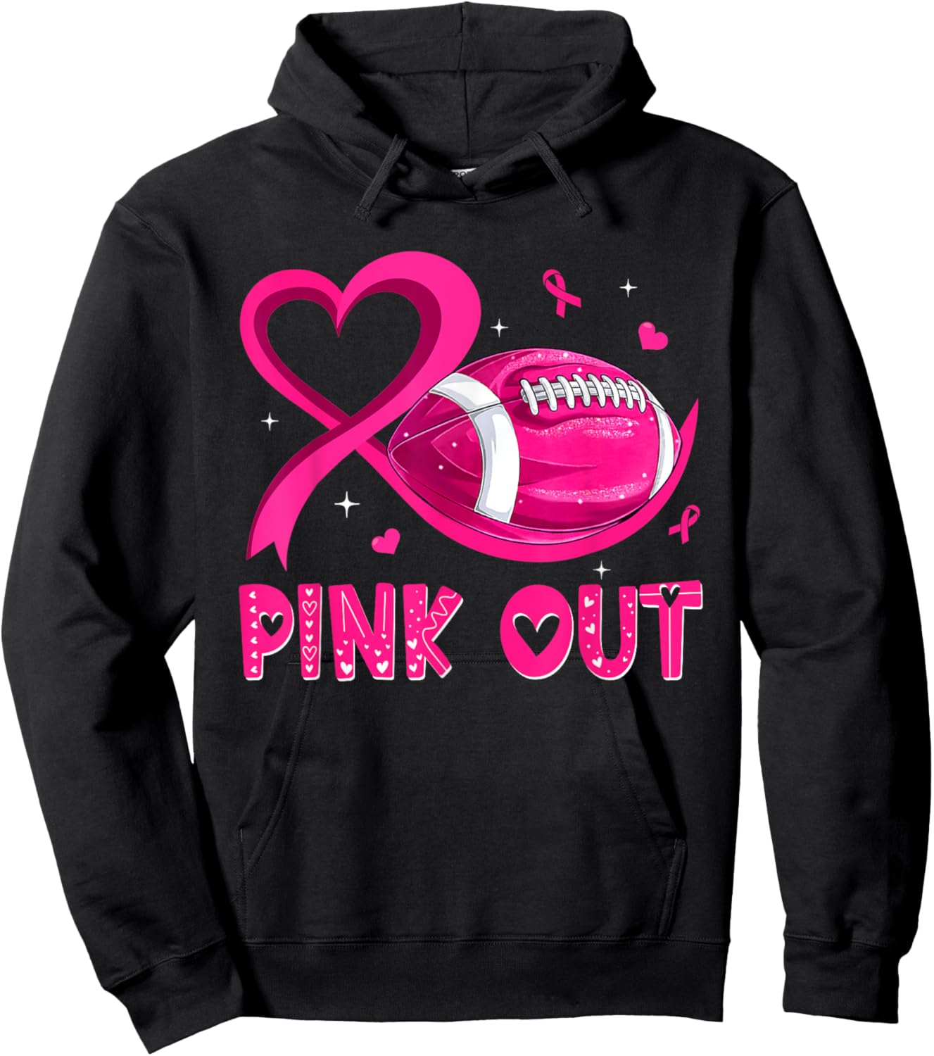 Pink Out Breast Cancer Awareness Football Pink Ribbon Women Hoodie - Hoodie | Black