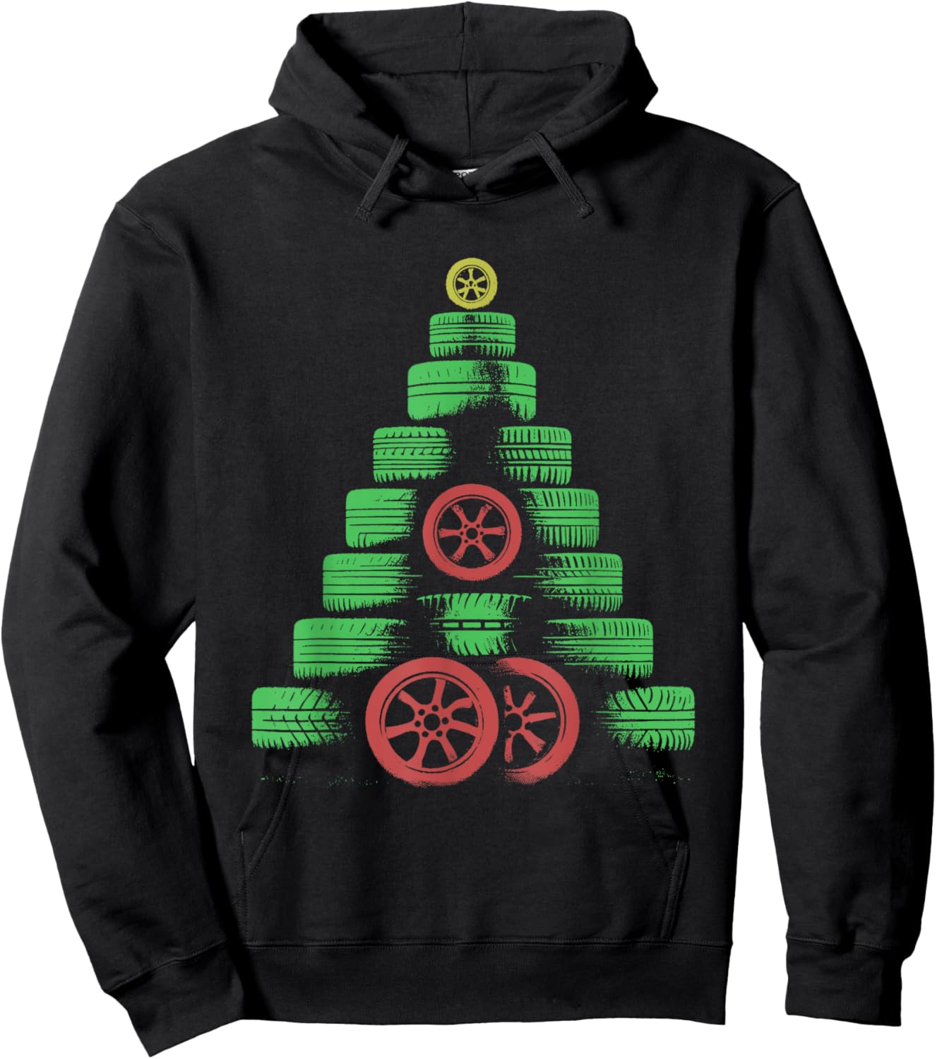 Tires Christmas Tree - Funny Car Mechanic Christmas Lover Hoodie - Hoodie | Black