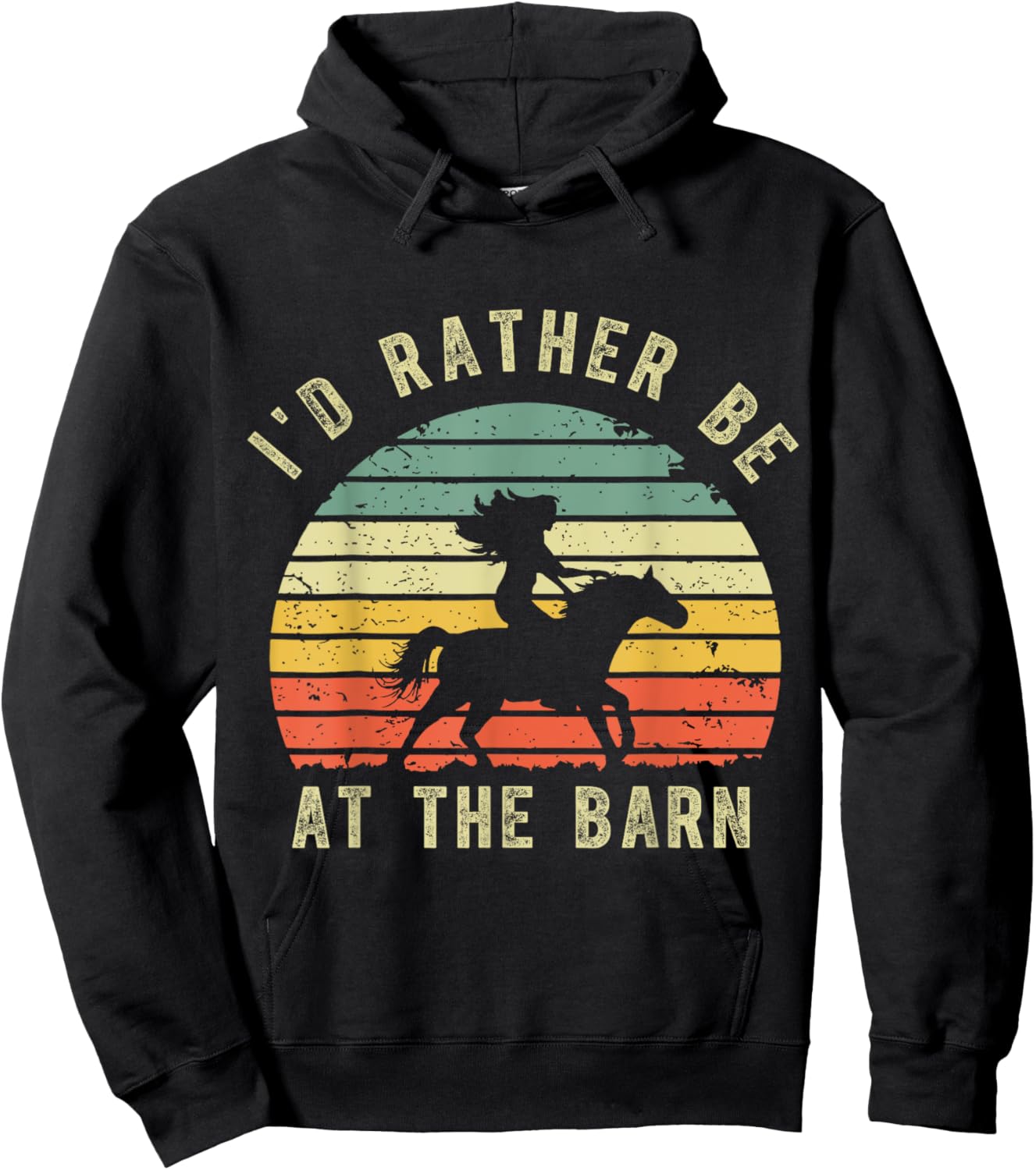 Vintage Horse I'd Rather Be At The Barn Girl Riding Cowgirl Hoodie - Hoodie | Black
