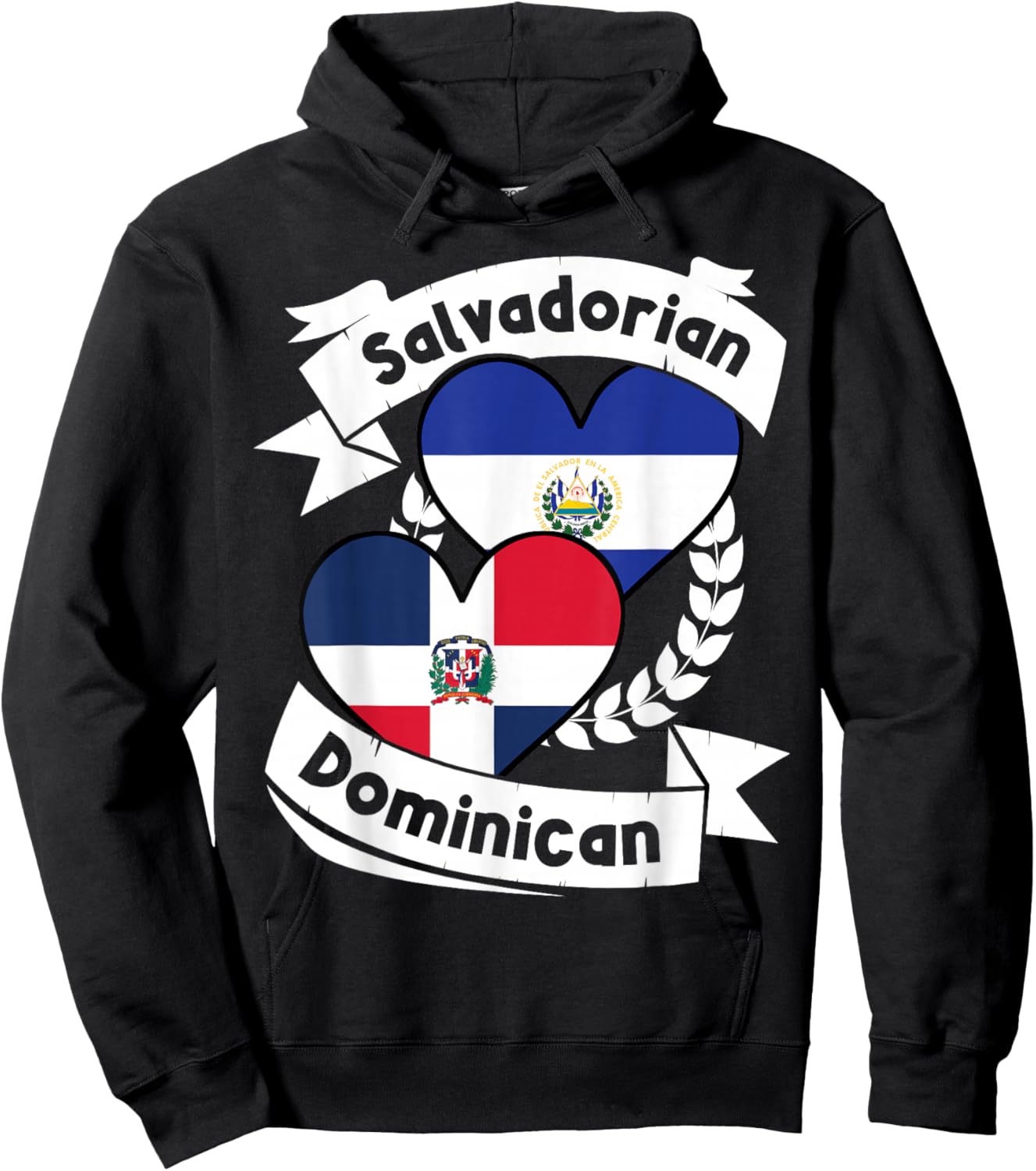 Salvadorian Dominican Heart Flags El Salvador Dominican Hoodie - Hoodie | Black