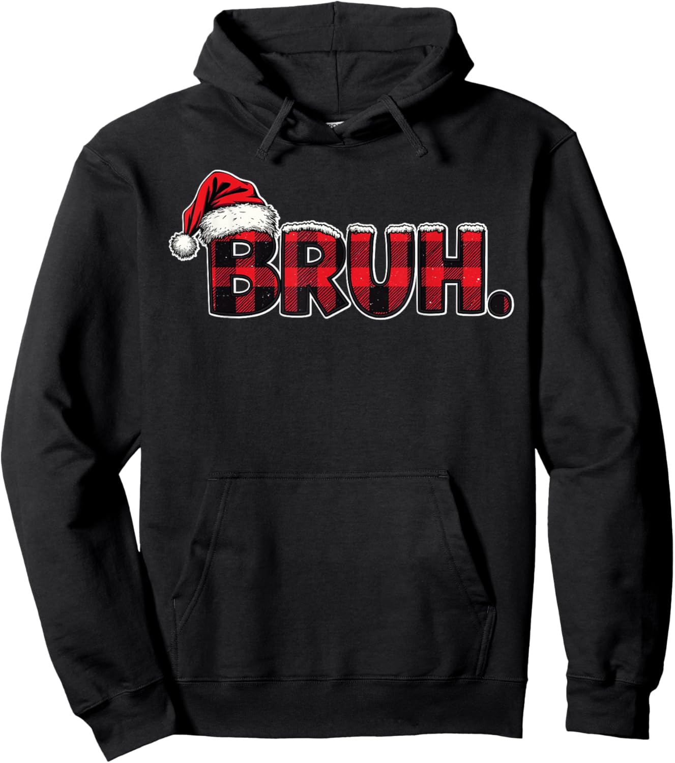 Bruh Santa Hat Funny Christmas Plaid Holiday Boys Kids Xmas Hoodie - Hoodie | Black