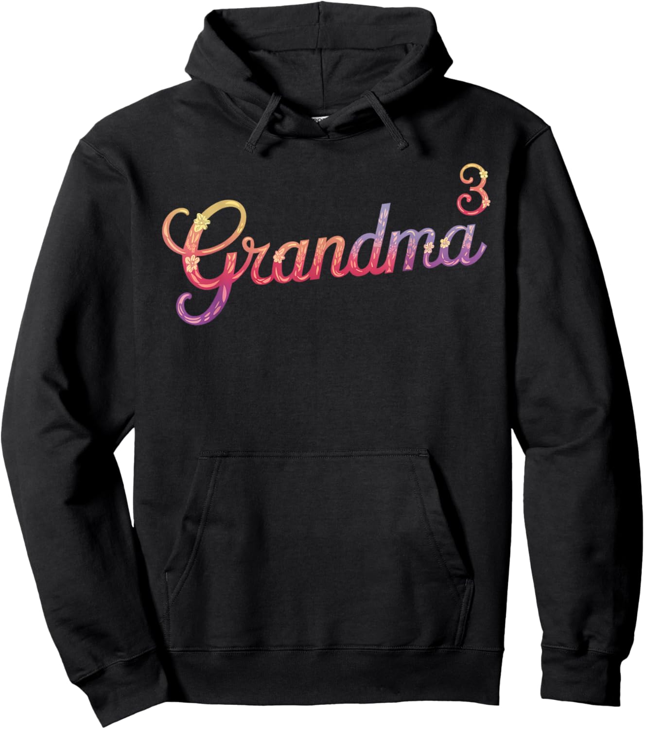 Grandma of Three Floral 3rd Time Grandma with 3 Grandkids Hoodie - Hoodie | Black