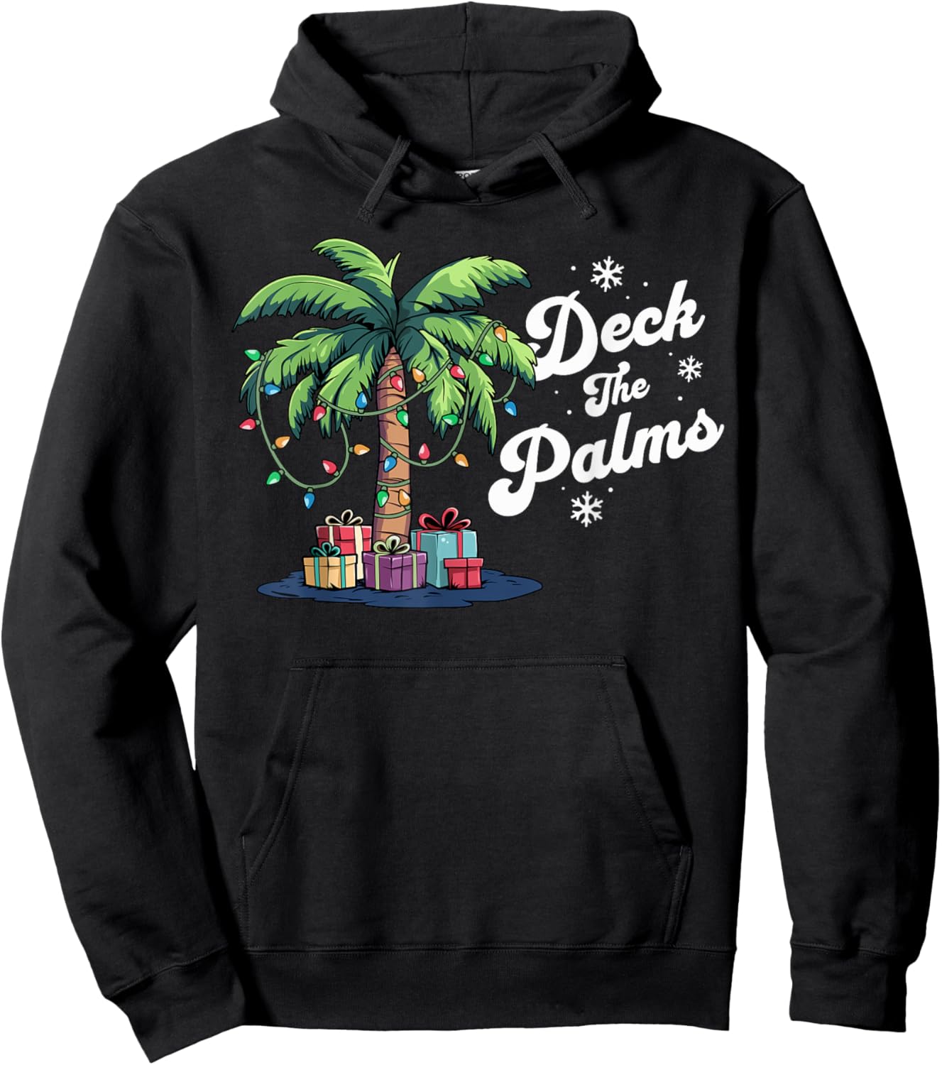 Deck The Palms Beach Vacation Palm Tree Tropical Christmas Hoodie - Hoodie | Black