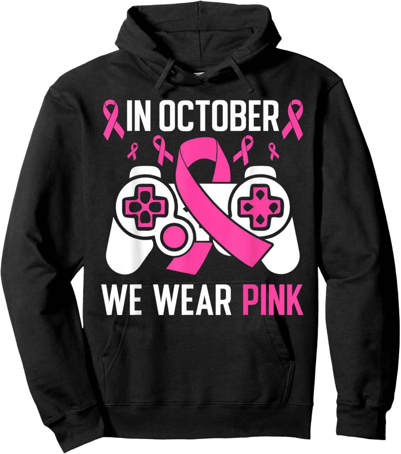 In October We Wear Pink Breast Cancer Gaming Kids Boys Youth Hoodie - Hoodie | Black