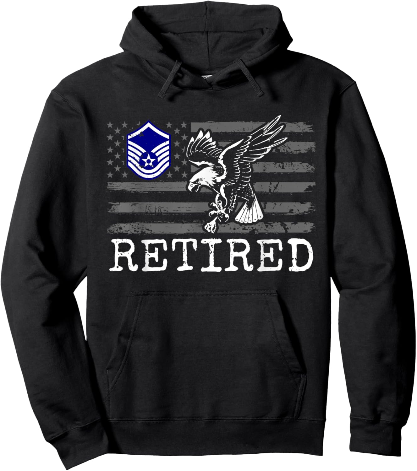 USAF Retired E7 Master Sergeant USA Flag with Eagle Hoodie - Hoodie | Black