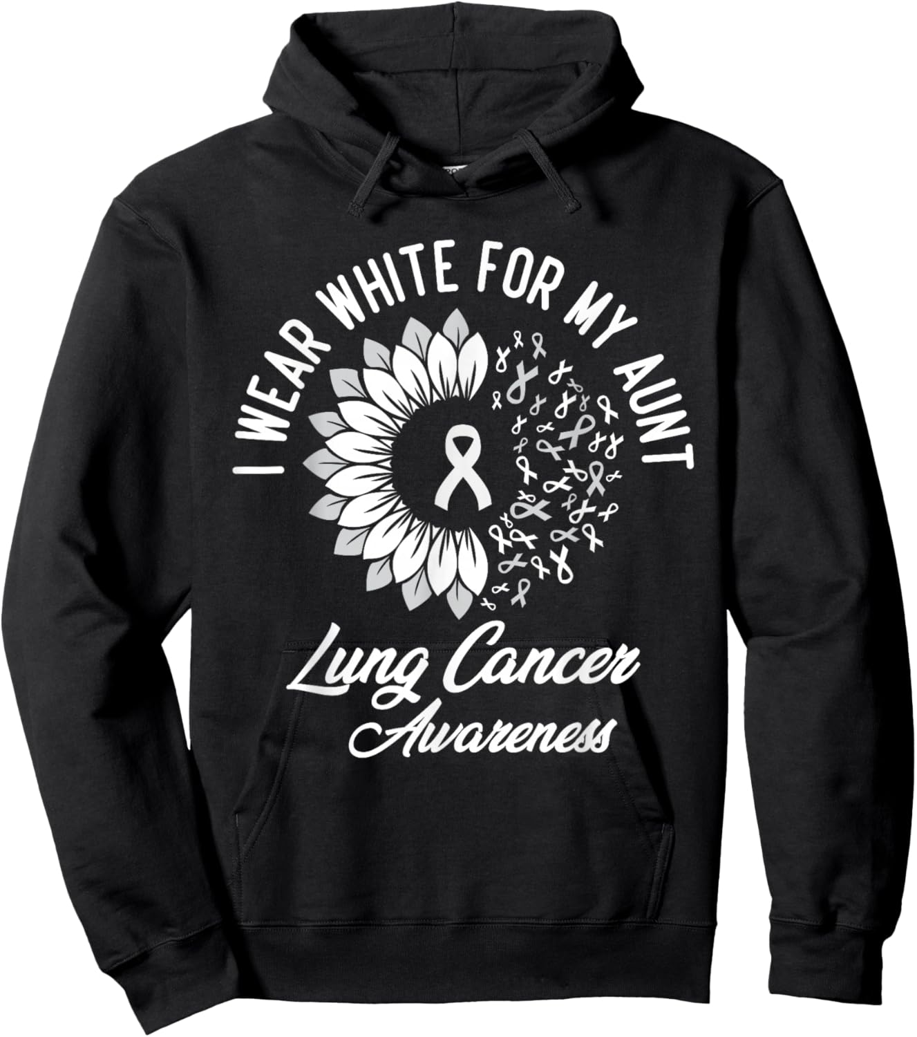 I Wear White For Aunt Lung Cancer Awareness Ribbon Sunflower Hoodie - Hoodie | Black