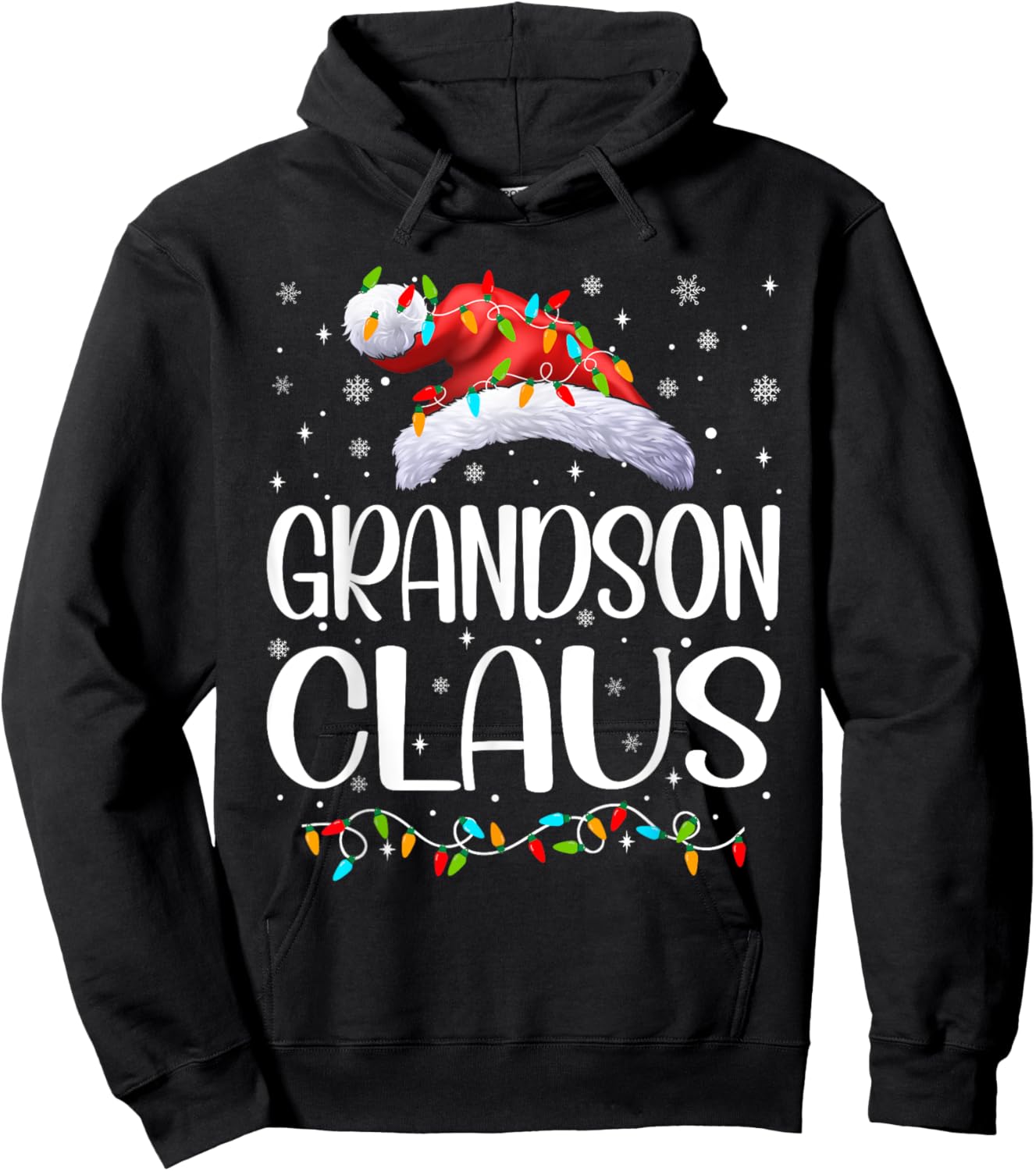 Grandson Claus Xmas Lights Christmas Pajama Matching Family Hoodie - Hoodie | Black