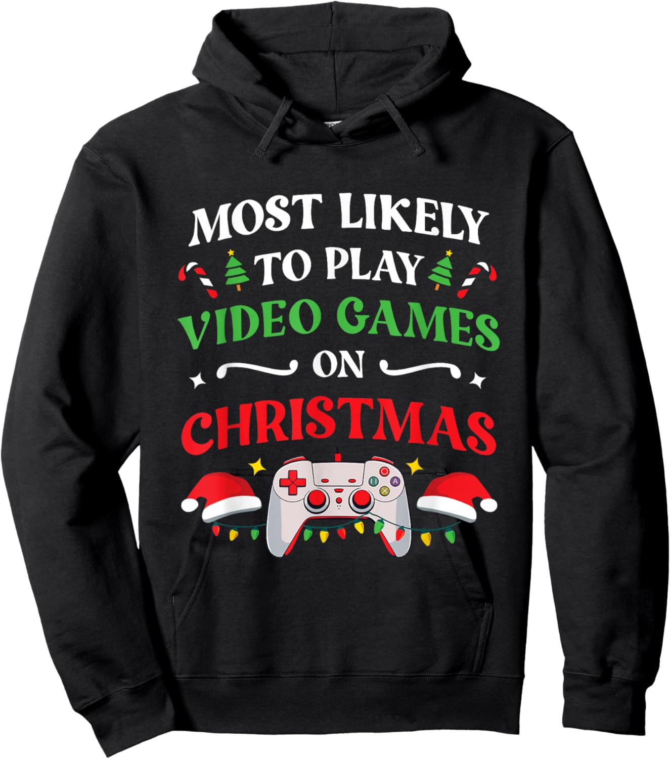Most Likely To Play Video Games On Christmas Family Matching Hoodie - Hoodie | Black