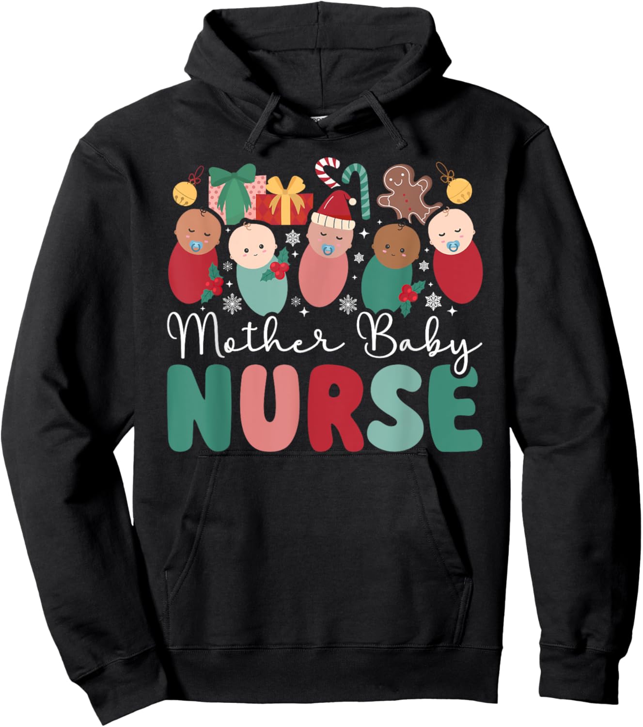 Mother Baby Nurse Christmas Postpartum Nurse Xmas Party Hoodie - Hoodie | Black