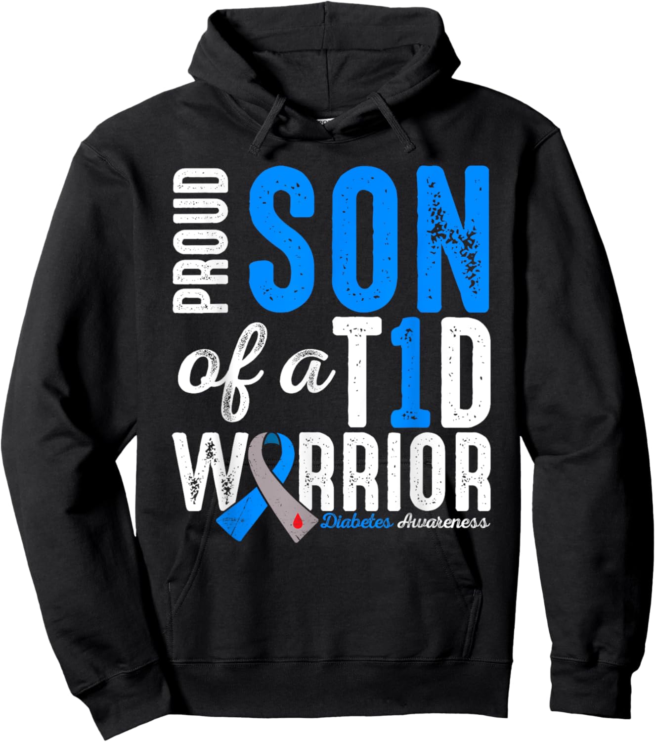 Proud Son Of A T1D Warrior Type 1 Diabetes Awareness Kids Hoodie - Hoodie | Black