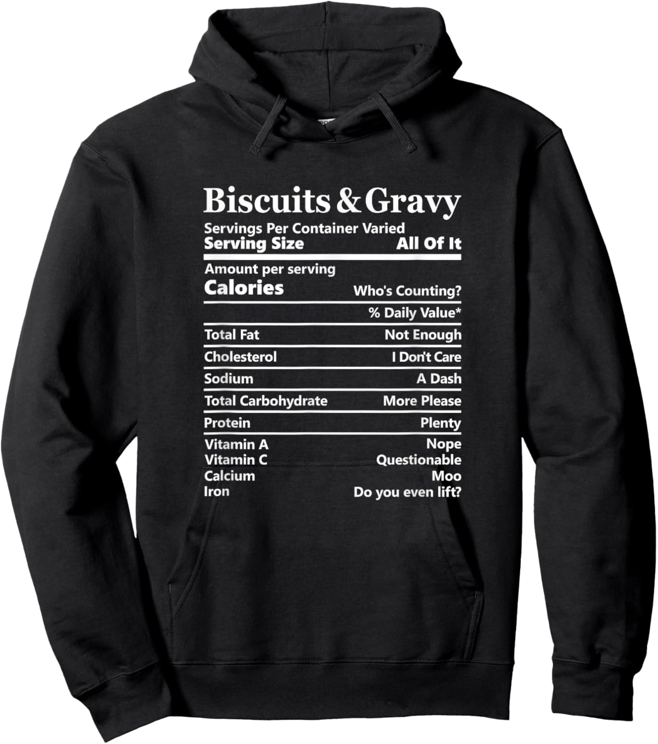 Biscuits and Gravy Nutrition Facts Funny Food Label Hoodie - Hoodie | Black