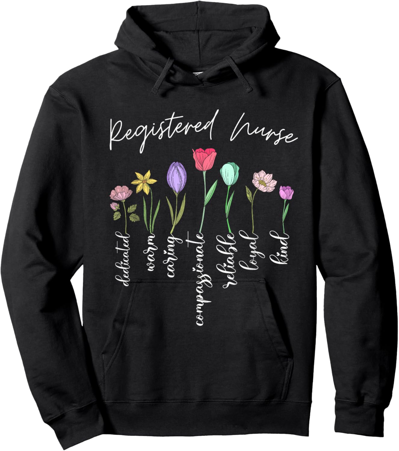 Registered nurse for girls women flowers RN floral Hoodie - Hoodie | Black