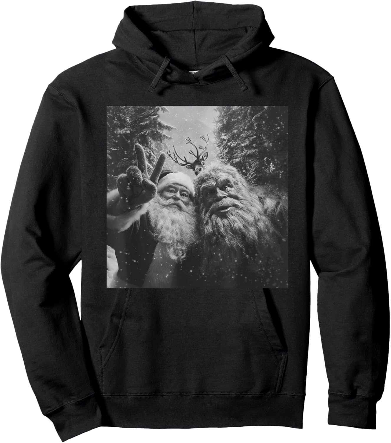 Vintage Bigfoot Santa Claus Selfie Christmas Hoodie - Hoodie | Black