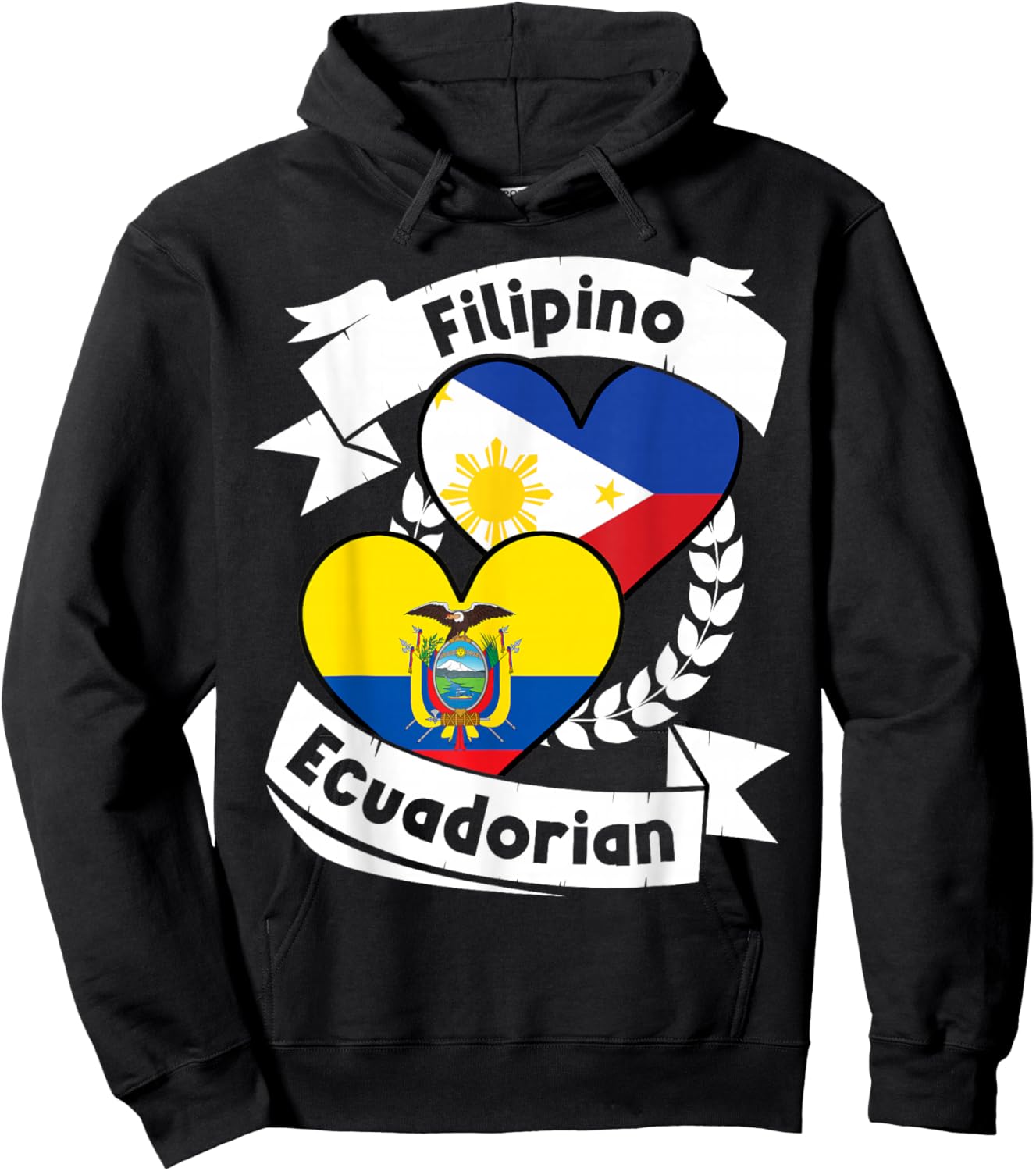 Filipino Ecuadorian Heart Flags Philippines Ecuador Hoodie - Hoodie | Black