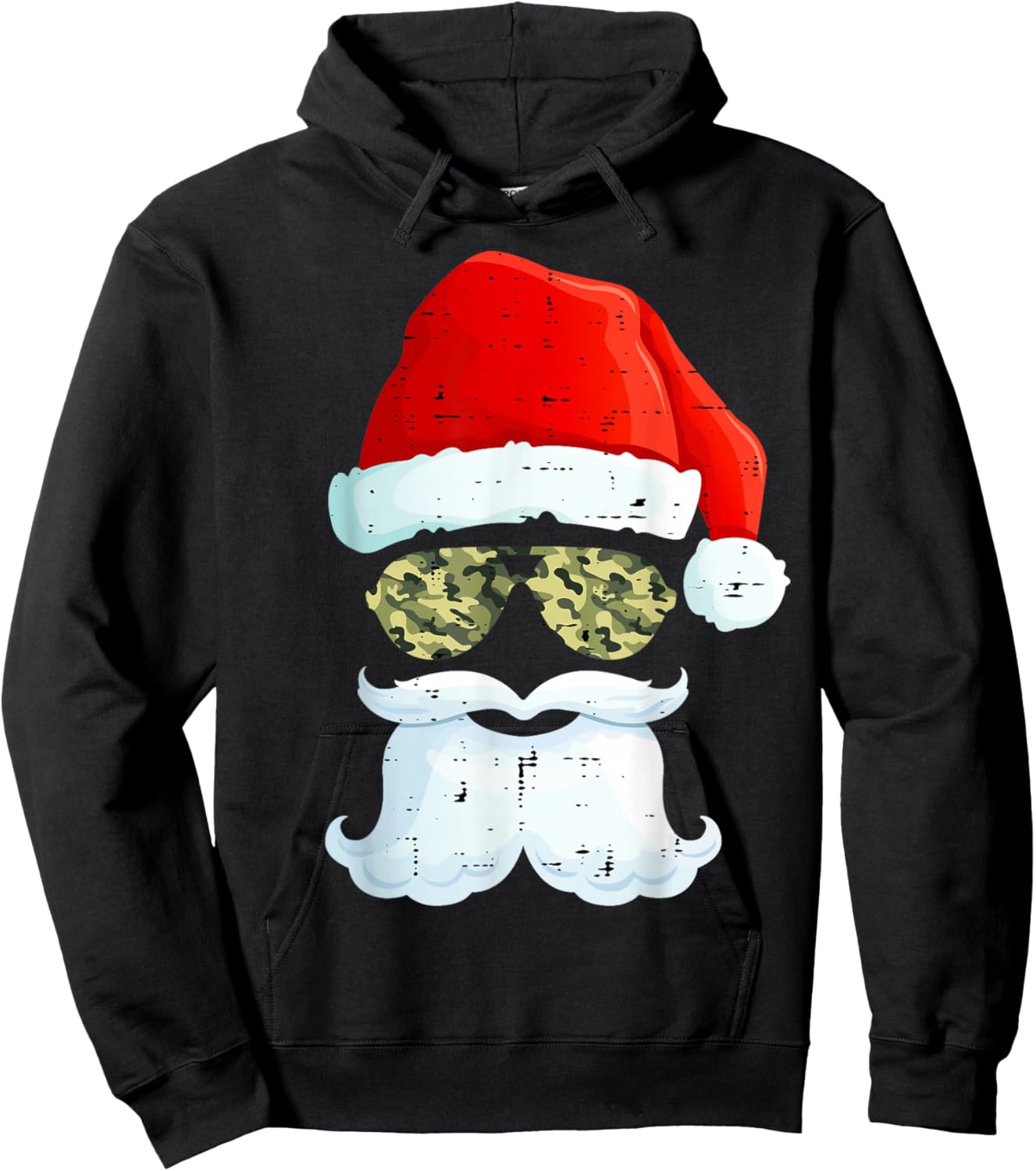 Funny Santa Claus Face Sunglasses Hat Beard Camo Camouflage Hoodie - Hoodie | Black