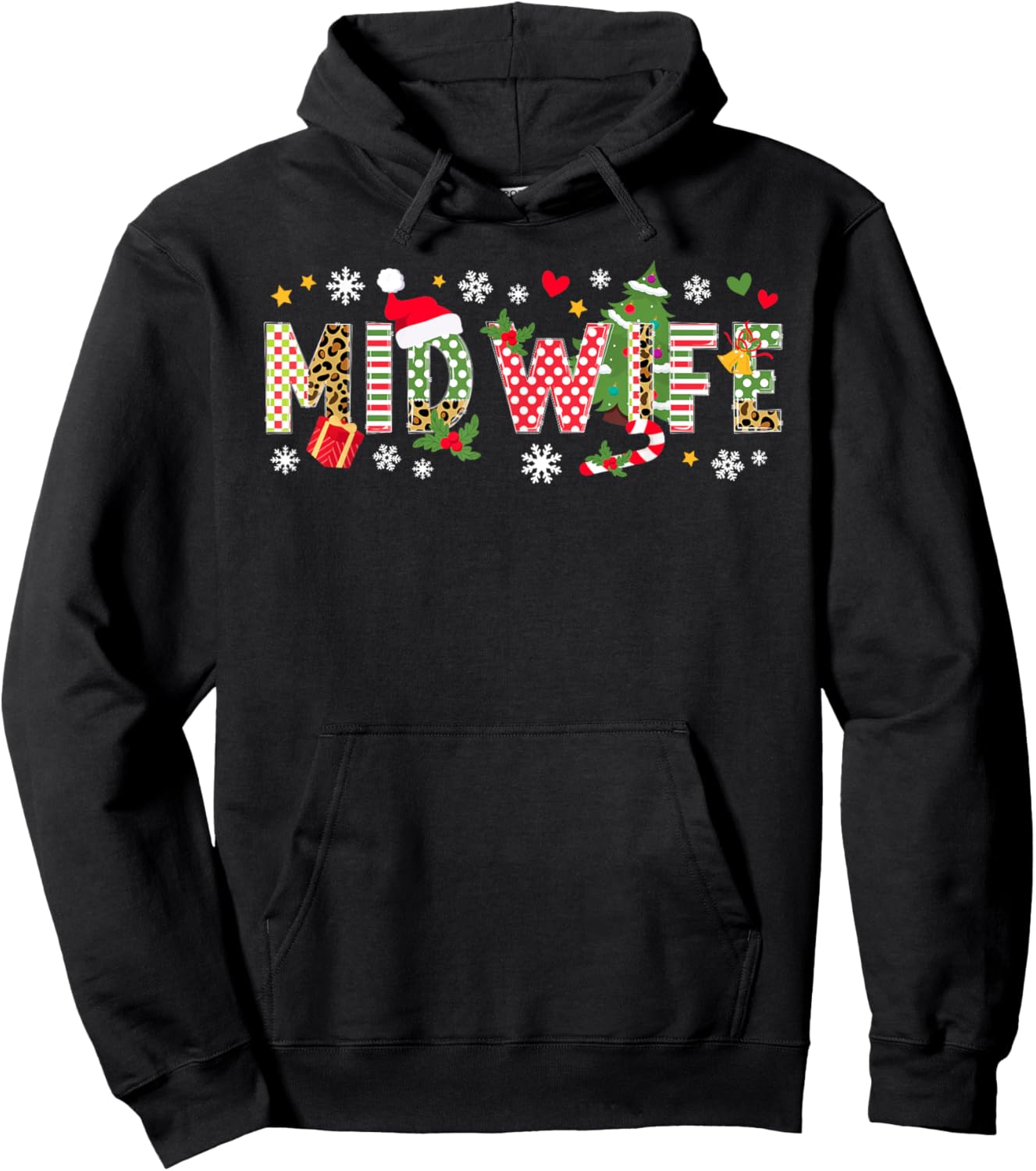 Christmas Midwife Xmas Black Midwife/Birth Worker Christmas , -Adults, Short Sleeve, Small Hoodie - Hoodie | Black