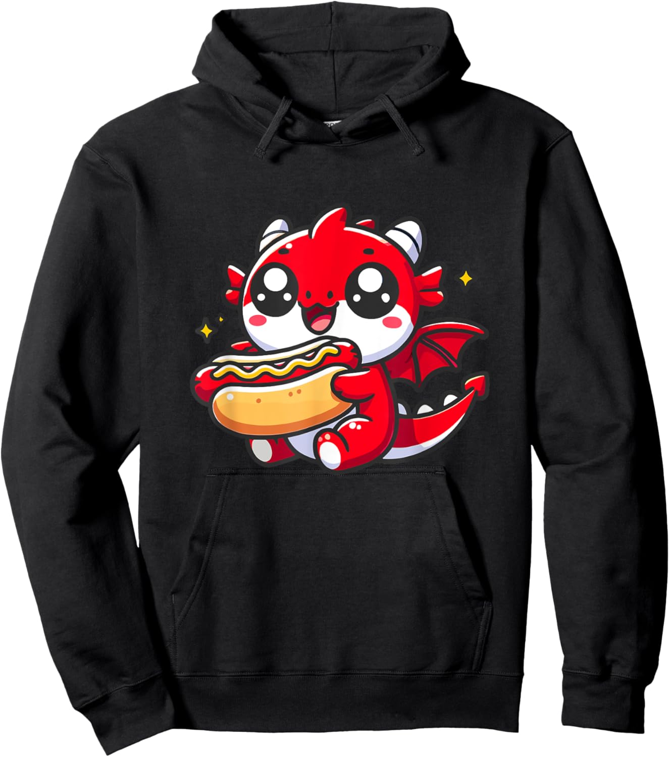Cute Dragon Eats Hotdog Hoodie - Hoodie | Black