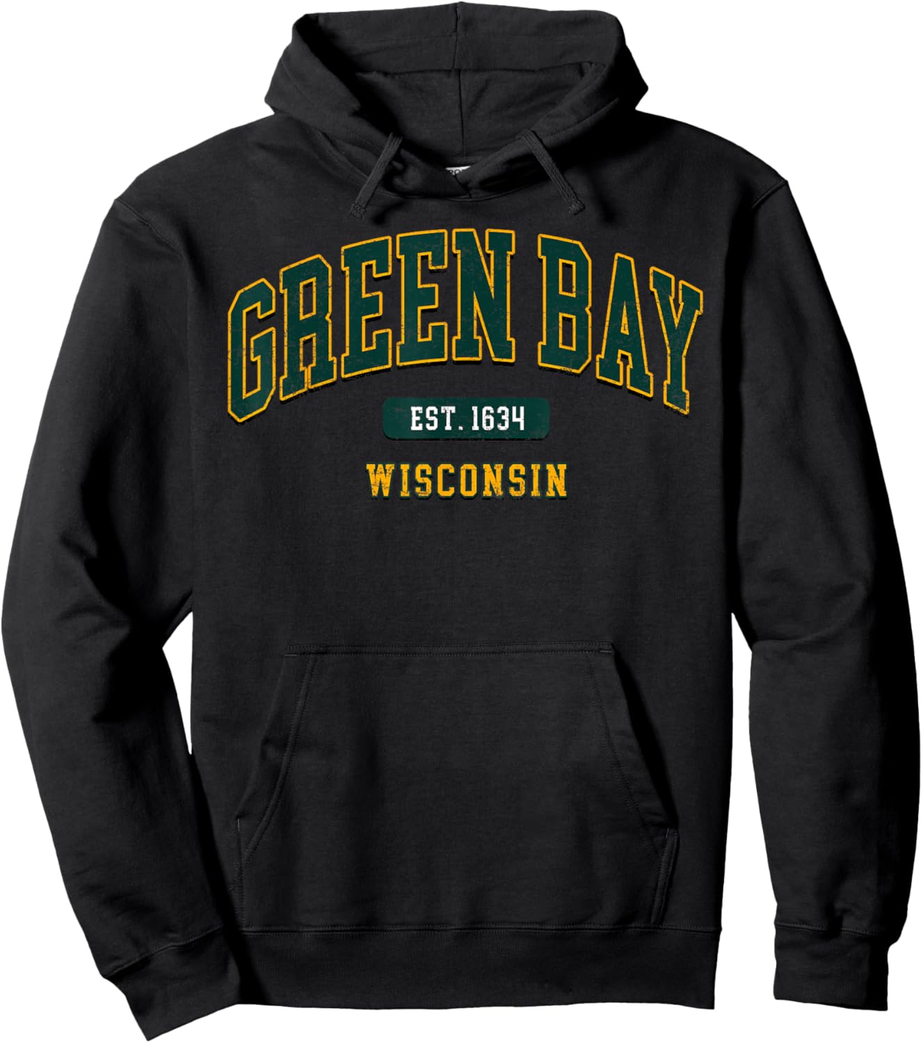 Green Bay Arch Vintage Athletic Sports Design Men Women Hoodie - Hoodie | Black