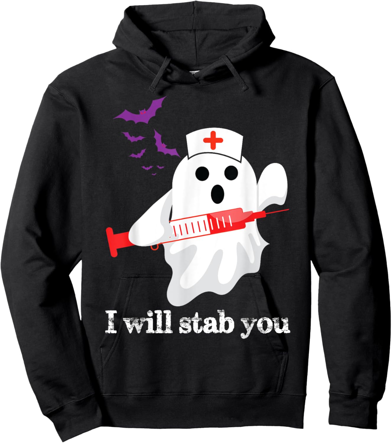 Funny Ghost I Will Stab You Phlebotomist Halloween Pun Hoodie - Hoodie | Black