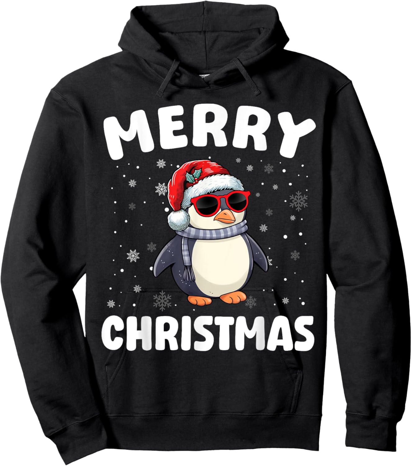 Merry Christmas Penguin Merry Xmas Funny Boy Girl Kids Hoodie - Hoodie | Black