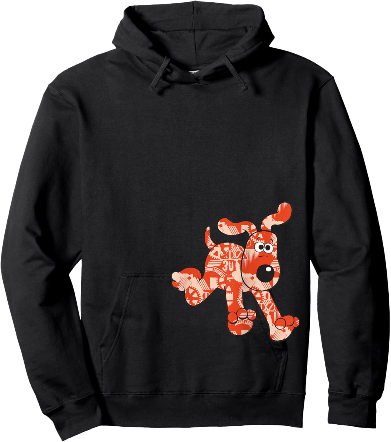 Wallace & Gromit Gromit Gears Logo , -Adults, Black, Small, Short Sleeve, Cotton Blend, Classic Fit, Pull On, , Plain Back Hoodie - Hoodie | Black
