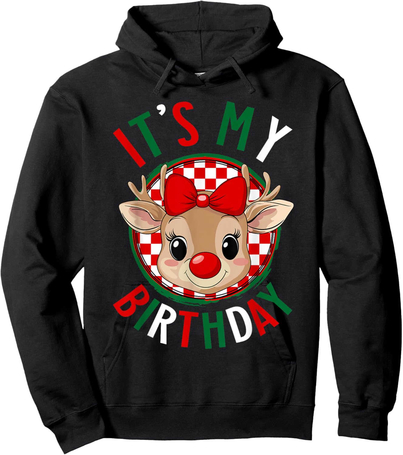 It's My Birthday Reindeer Christmas Pajamas Women Girls Hoodie - Hoodie | Black