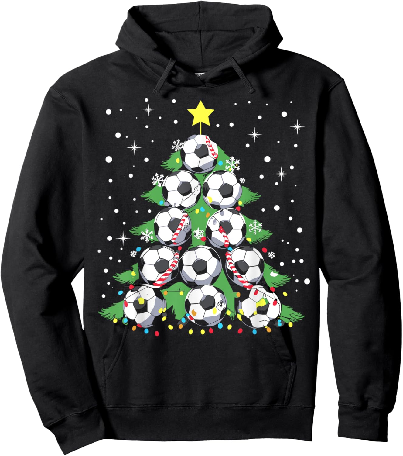 Funny Soccer Player Xmas Lights Soccer Christmas Tree Hoodie - Hoodie | Black