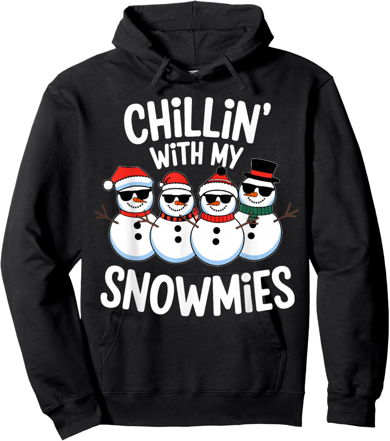 Chillin With My Snowmies Funny Snowman Christmas Kids Boys Hoodie - Hoodie | Black