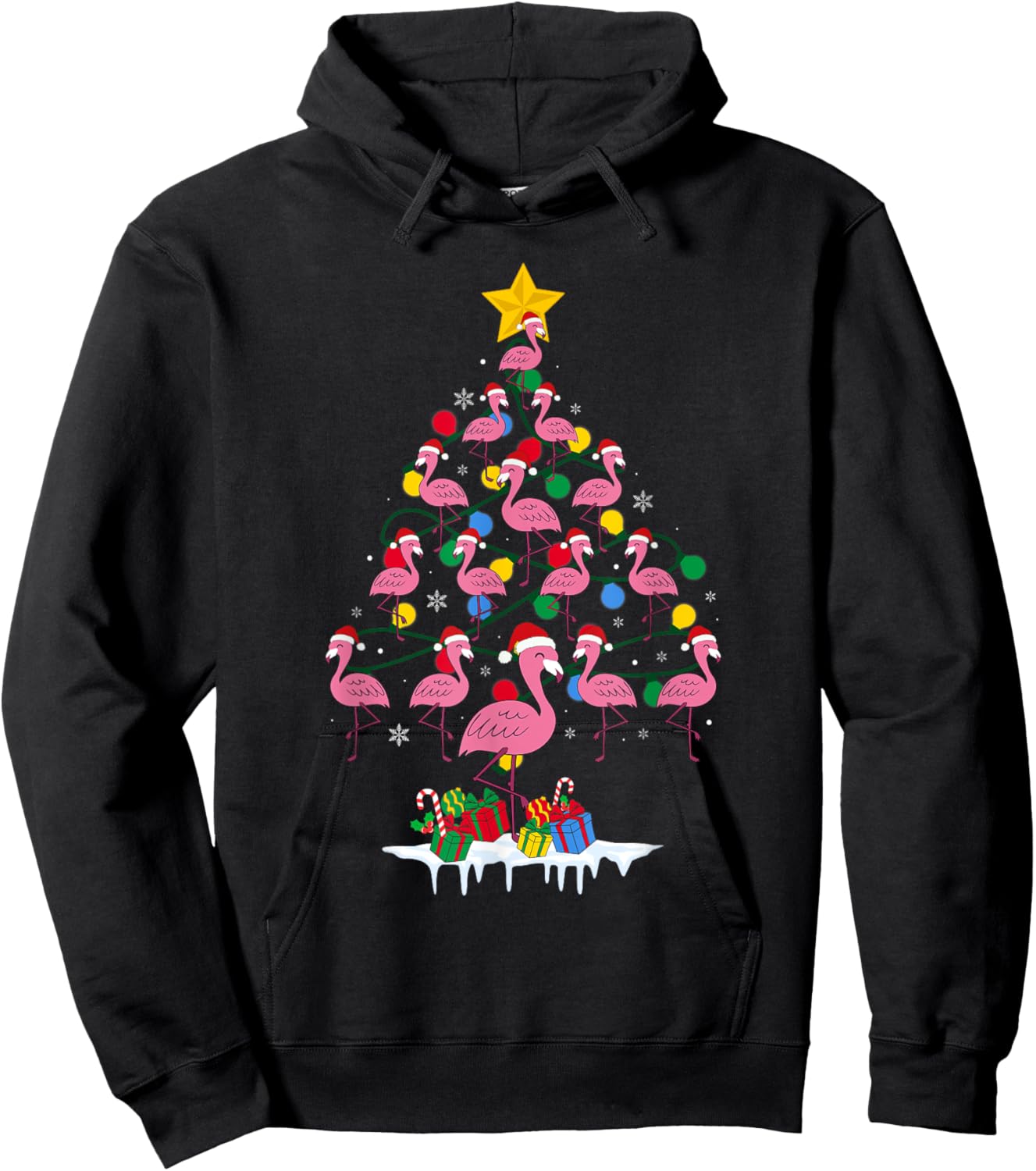 Pink Flamingo Funny Christmas Tree Cute Flamingos Holiday Hoodie - Hoodie | Black